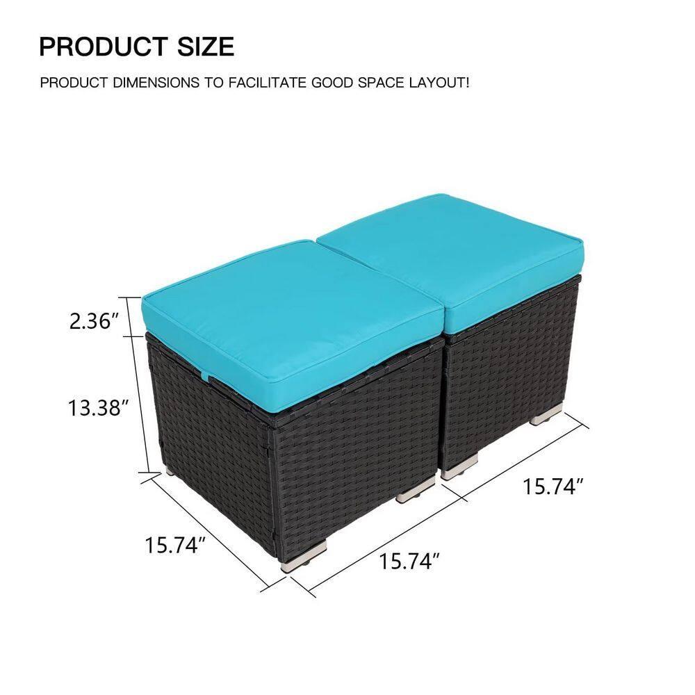 Costway 2PCS Patio Rattan Ottoman Cushioned Seat w/ Foot Rest Turquoise