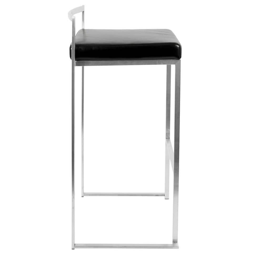 34" Set of 2 Fuji Contemporary Stackable Barstools Metal/Black Velvet - LumiSource: Low Back, Space-Saving Design