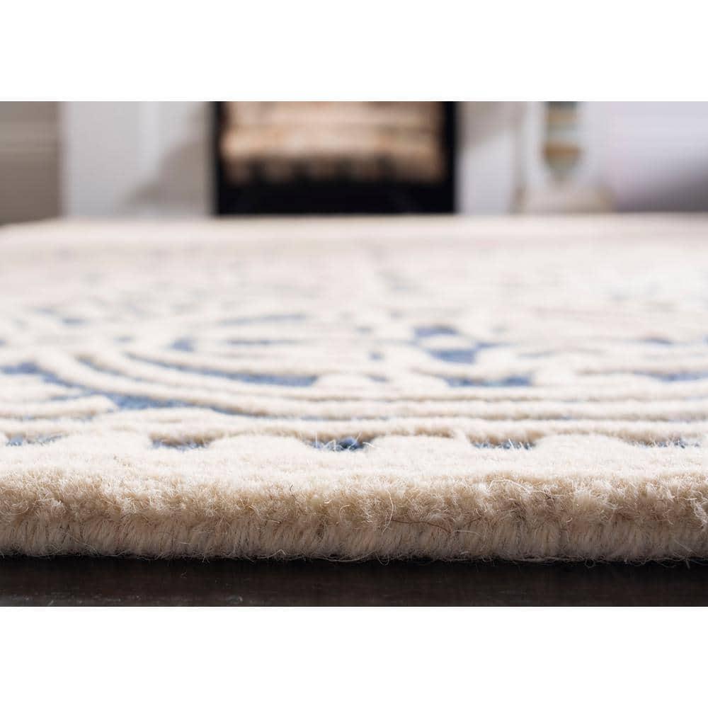 SAFAVIEH Cambridge Leslie Geometric Wool Runner Rug, Navy Blue/Ivory, 2'6" x 18'