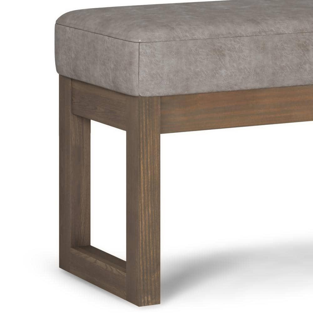 Pemberly Row 26" Faux Air Leather Ottoman Bench in Distressed Gray Taupe