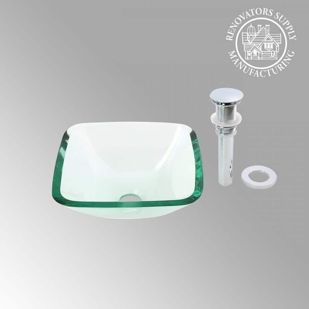Square Glass Bathroom Vessel Sink with Drain Mini Bath Bowl