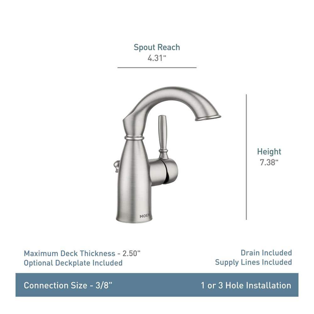 Moen Sarona Single Hole Bathroom Faucet with Drain Assembly and Optional Deckplate