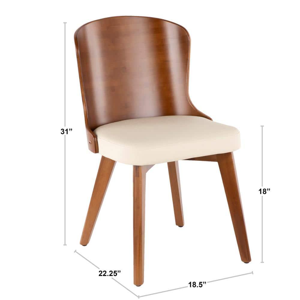 LumiSource Bocello Mid-Century Modern Chair Cream/Walnut: Faux Leather, Wood Frame, Floor Protectors