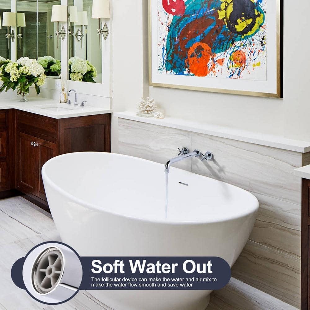 Wall Mount Tub Filler ARCORA Chrome Bathtub Faucet Long Spout Reach, 2 Cross Handles Wall Mounted Tub Faucet with Brass Rough in Valve Included