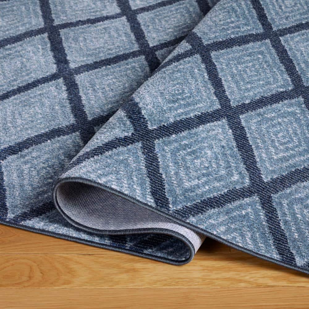 Town & Country Everyday Rein Solid Diamond Everwash Non-Slip Backing Washable Area Rug Blue