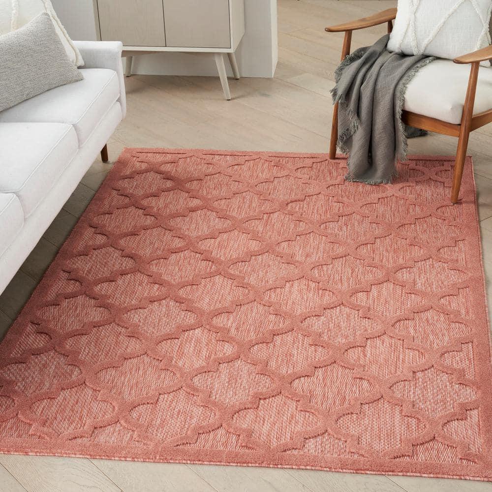 Nourison Easy Care Trellis Flatweave Indoor Outdoor Area Rug 6' x 9' Coral/Orange