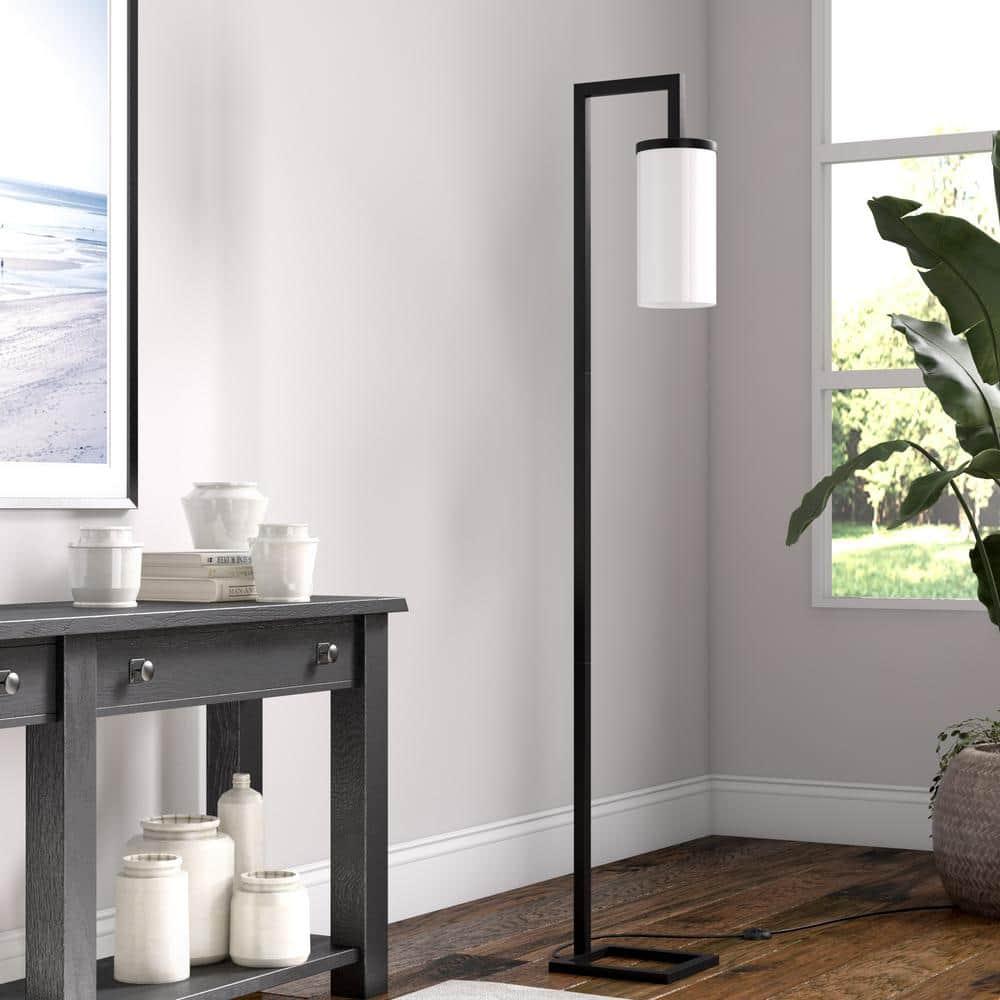 Evelyn&Zoe Malva 67.75" Tall Floor Lamp with Glass shade in Blackened Bronze/White