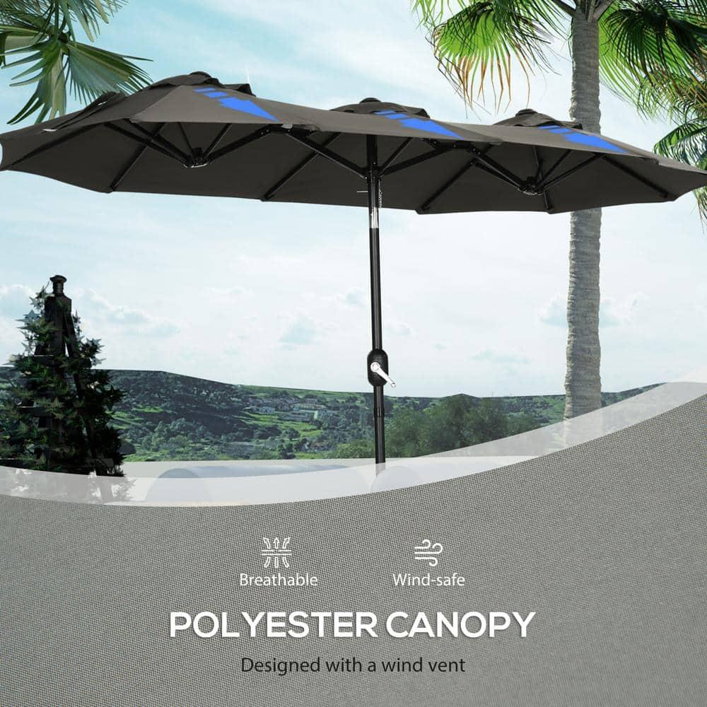 Outsunny 9.7' Double-sided Patio Umbrella with 3 Air Vents, Tilt and Crank, Outdoor Umbrella, Gray