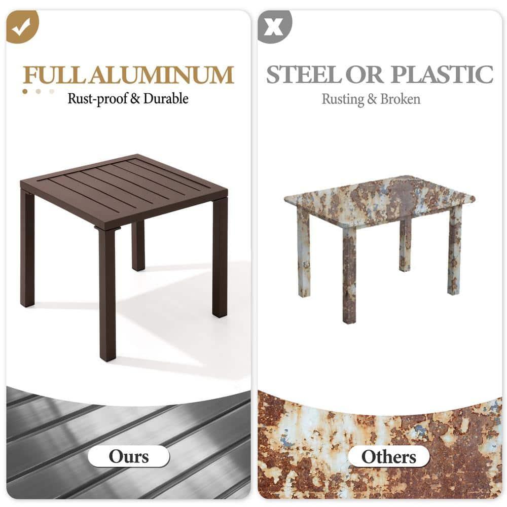 Crestlive Products Outdoor End Table Aluminum Square Patio Side Table - 15.7" L x 15.7" W x 15.9" H 1-Piece, Brown