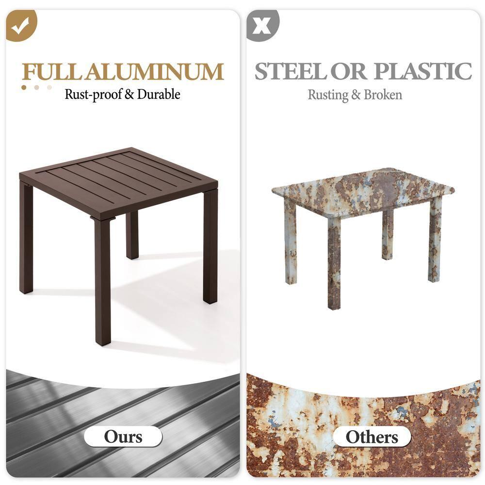 Crestlive Products Outdoor End Table Aluminum Square Patio Side Table - 15.7" L x 15.7" W x 15.9" H 1-Piece, Brown