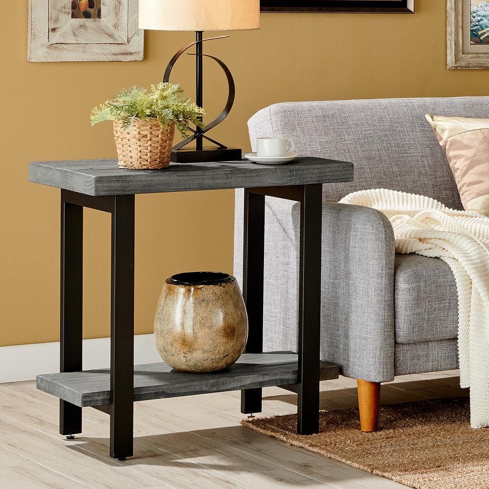 Pomona Metal and Reclaimed Wood End Table Slate Gray - Alaterre Furniture