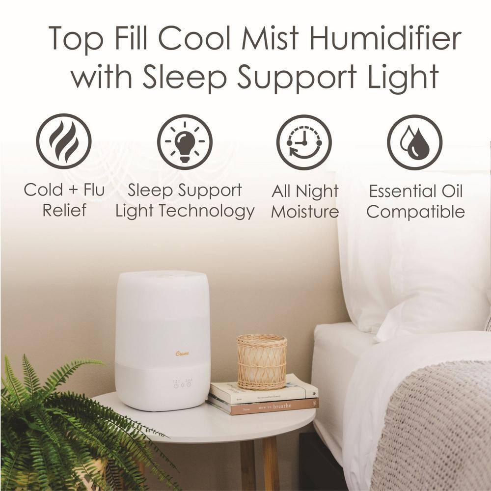 Crane USA Top Fill Cool Mist Humidifier - 1 Gallon with Sleep Support Light & Essential Oil Tray