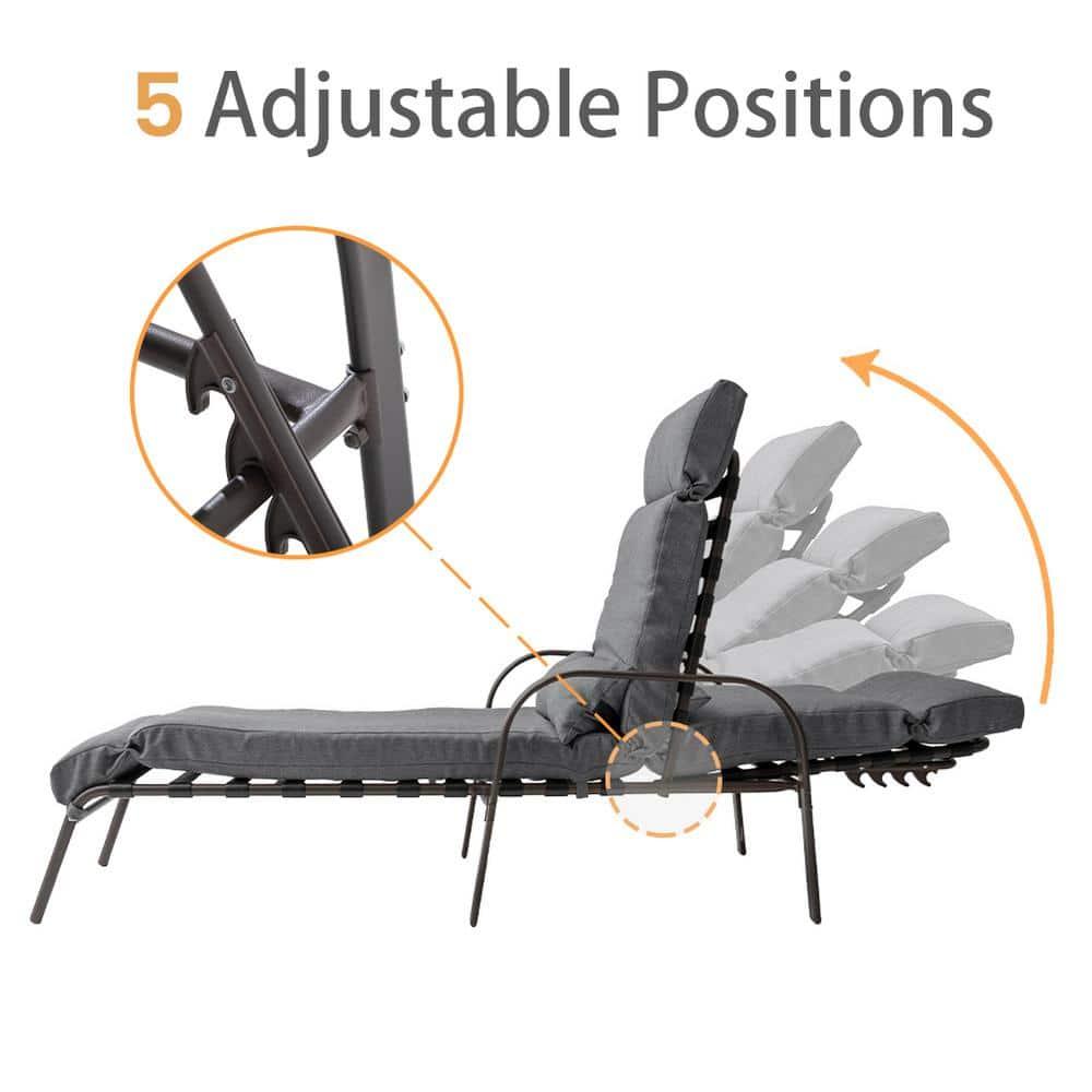 Crestlive Products Outdoor Recliner Adjustable Chaise Lounge Chair with Cushion & Pillow Dark Gray
