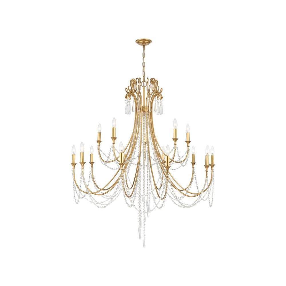 Crystorama Arcadia 15 Light Antique Gold Chandelier - 46.25"W x 54.75"H