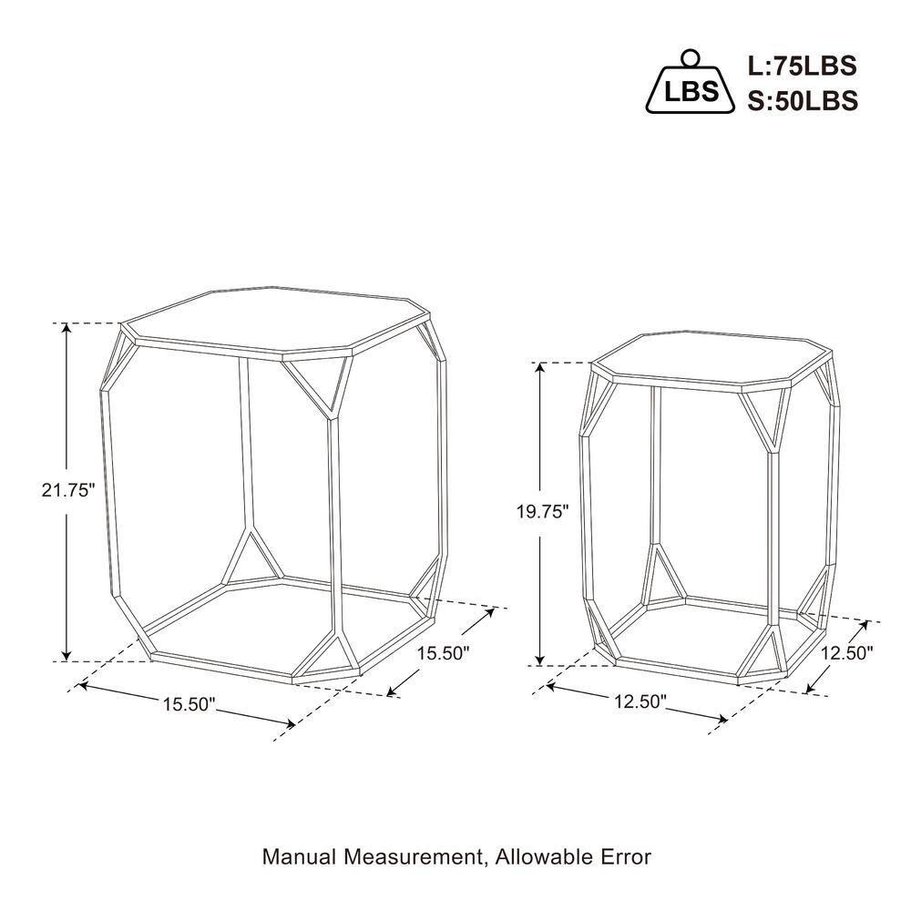 Glitzhome Set of 2 Glam Glass Modern Side Table Sofa Table Octagon-Gold Octagon