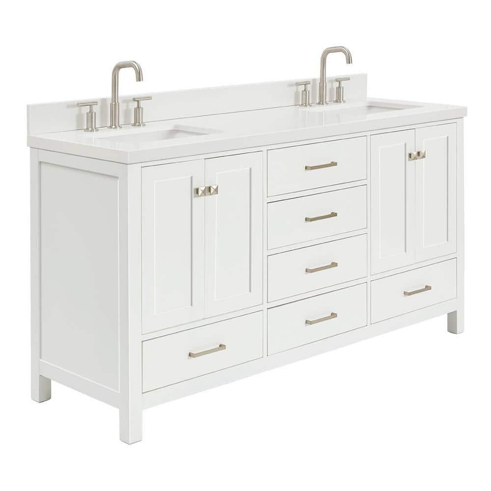 Ariel A067dwqrvo Cambridge 67" Free Standing Double Rectangular Basin Vanity Set - White