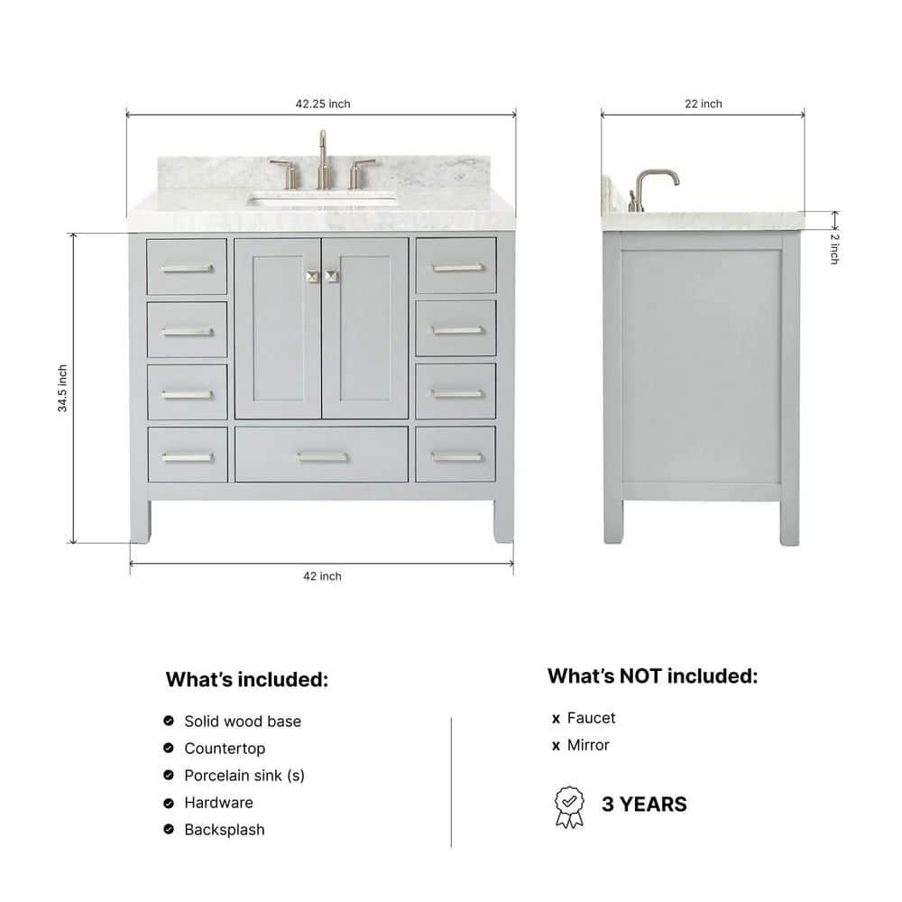 Cambridge 42'' Single Bathroom Vanity with Carrara Marble Top