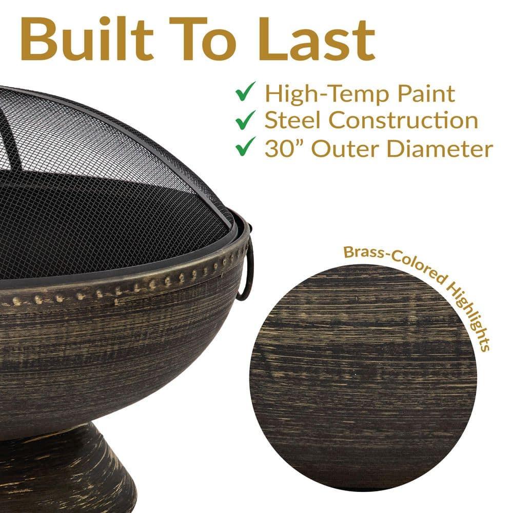 SunnyDaze Decor 30" Wood-Burning Black Finish Steel Fire Pit Bowl with Screen, Grate, and Poker