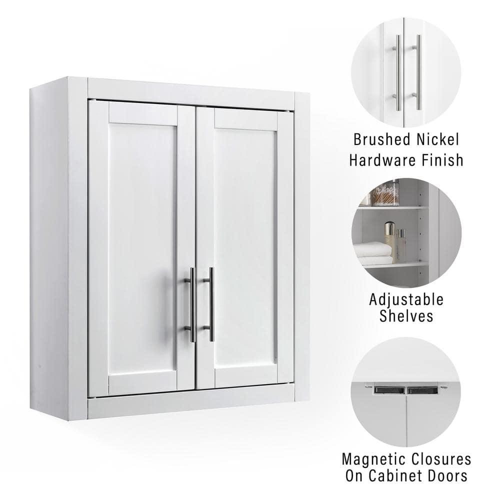 Savannah Wall Cabinet White - Crosley: Adjustable Shelves, MDF, Universal Storage, 22x26x8 inches