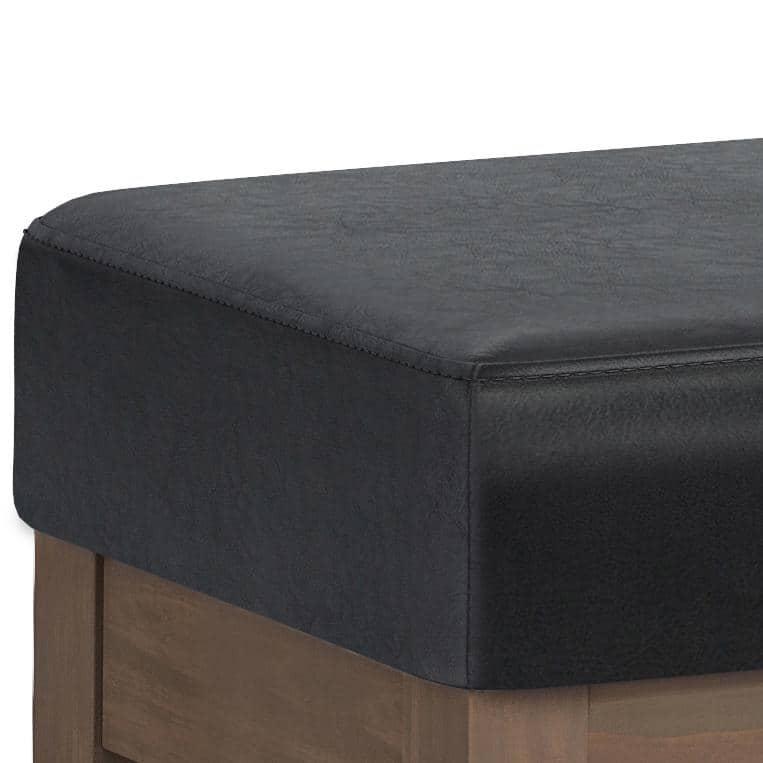 Simpli Home Milltown Ottoman Bench with Upholstered Seat and Solid Wood Frame