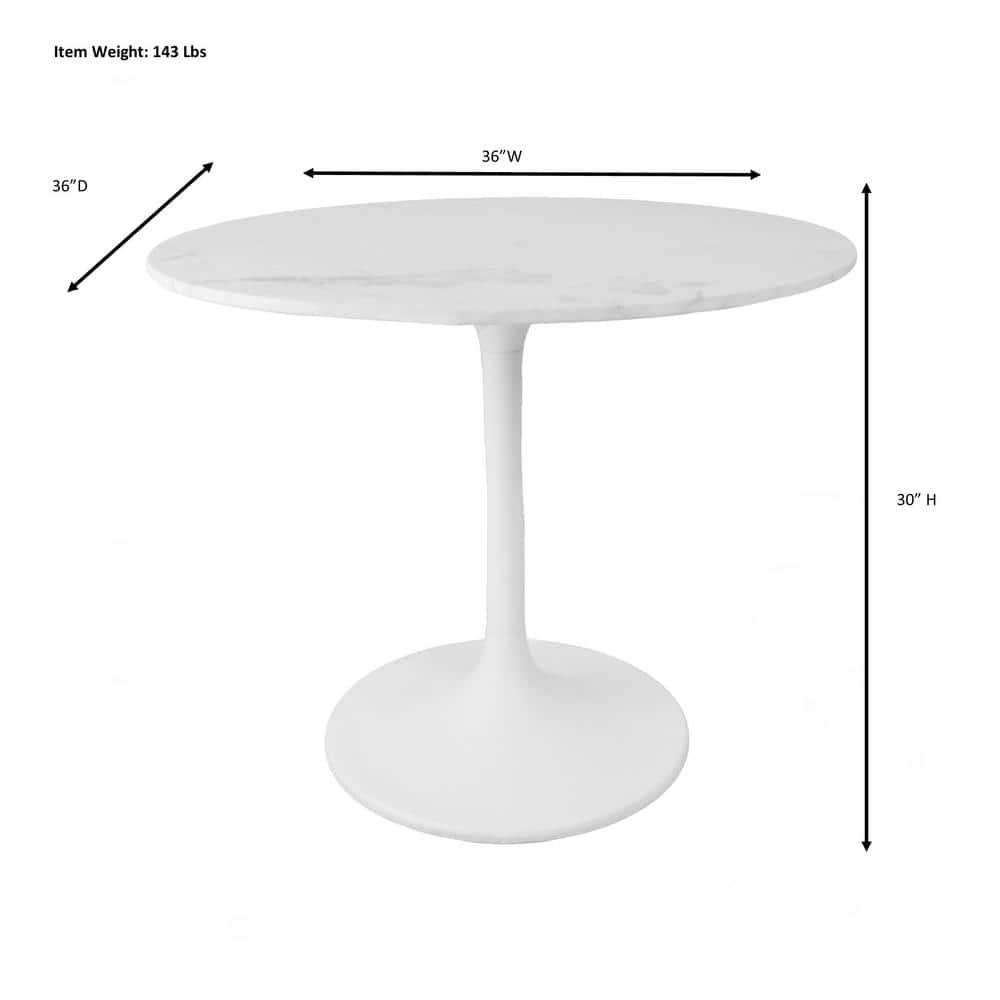 Carolina Living 36" Zaha Round Marble Top Dining Table White: Midcentury Modern, Metal Pedestal Base, Seats 4
