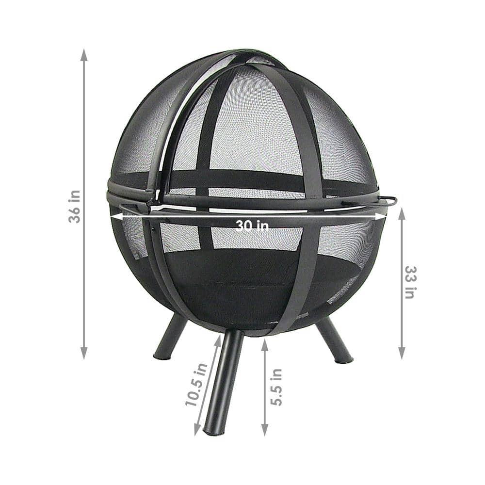 Sunnydaze Outdoor Portable Camping or Backyard Flaming Sphere Ball Fire Pit with Built-In Spark Screen - 30" - Black