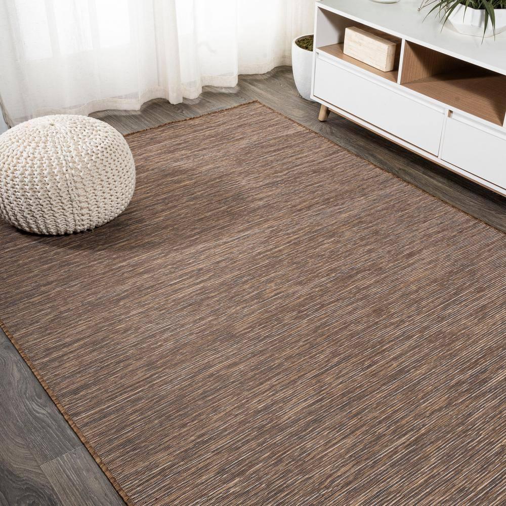 8'x10' Ethan Modern Flatweave Solid  Area Rug, Brown - JONATHAN Y