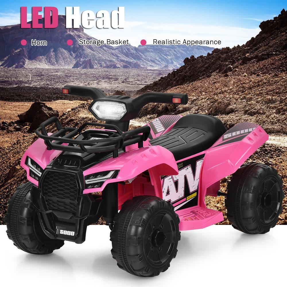 Costway 6V Kids ATV Quad Electric Ride On Car Toy Toddler with LED Light MP3 Pink