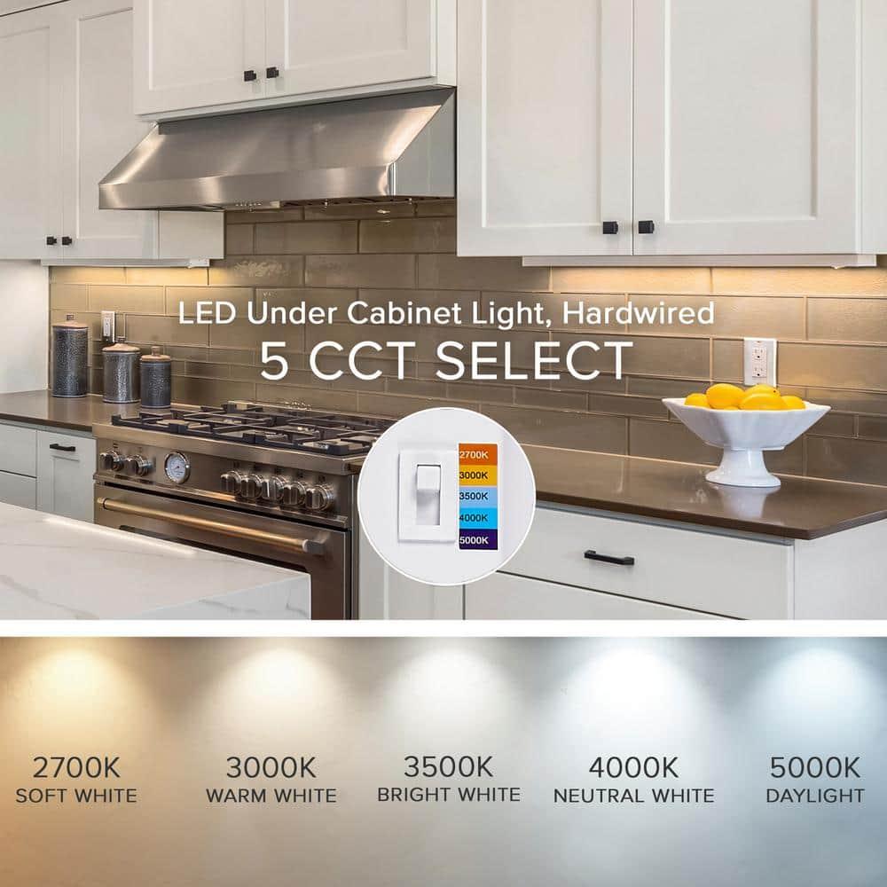 Maxxima 18 in. Hardwired LED Under Cabinet Light - 750 Lumens, 5 CCT, Color Temperature Slide Control, 2700K - 5000K, Kitchen and Indoor Lighting Fixture, White, On/Off Switch, ETL Listed