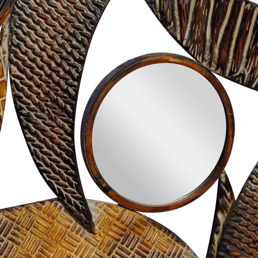 DecMode Contemporary Curved Metal Stips with Indigenous Patterns Wall Décor, 24"W x 40"H Features Gray, Brown, Maroon and Yellow Polished Finish