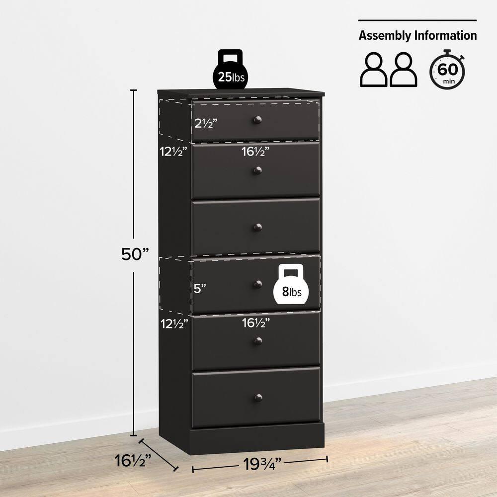 Astrid 6 Drawer Tall Chest Black - Prepac: Space-Saving Vertical Storage for Bedroom
