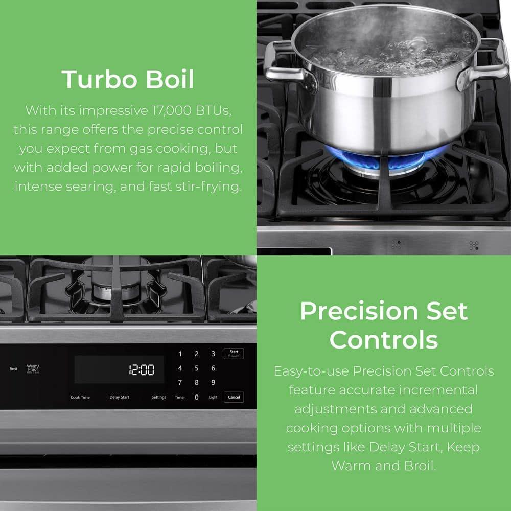 Kenmore 5.6 cu. ft. Front-Control Gas Range with 5 Burners and Hidden Bake Stainless Steel