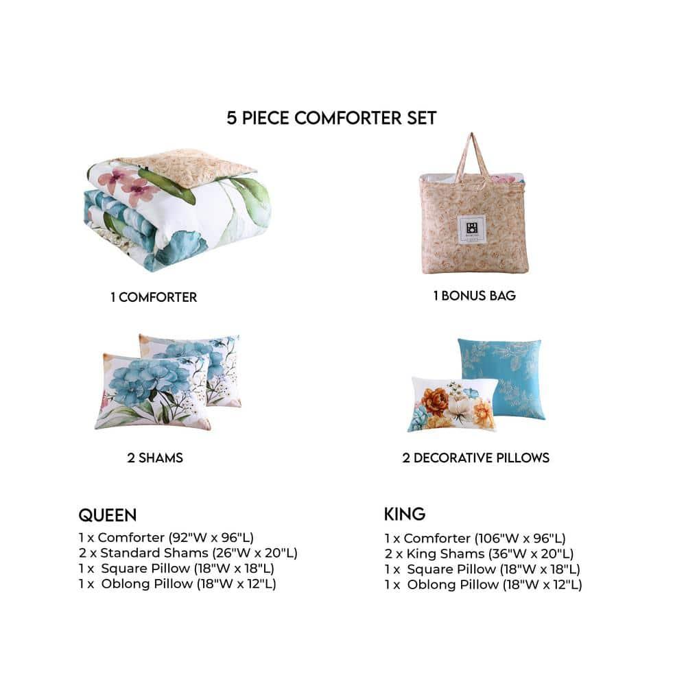 BeBeJan Bebejan Maia 100% Cotton Sateen 5 Piece Reversible Comforter Set