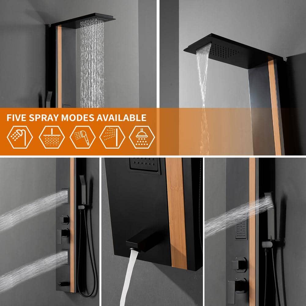 BWE 2-Jet Rainfall Shower Panel System with Rainfall Waterfall Shower Head and Shower Wand