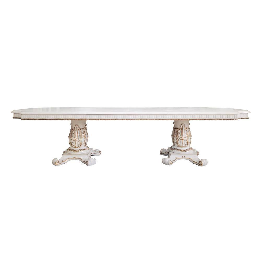 136" Vendome Dining Table Antique Pearl Finish - Acme Furniture: Classic Double Pedestal, 10-Seater, Resin Frame