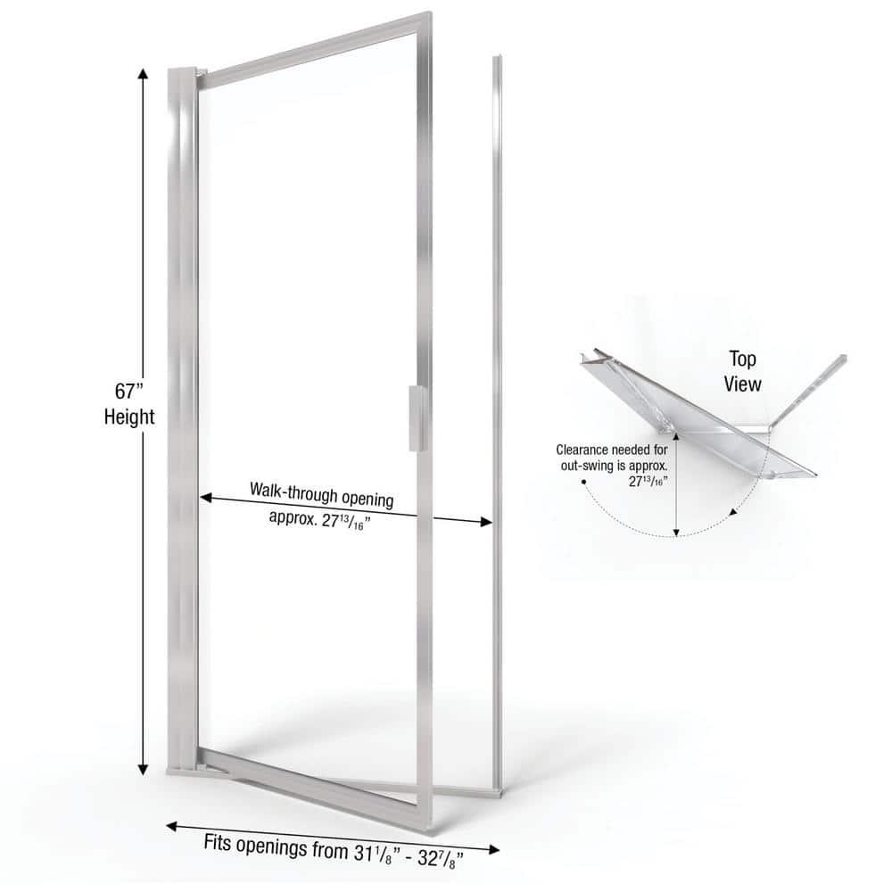 Basco Sopora 31.13" W x 67" H Pivot Framed Shower Door SOPN00A3267XPBN