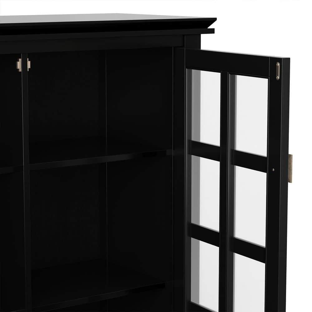 Simpli Home Artisan 38"W Solid Wood 4-Shelf Medium Storage Cabinet with Glass Doors and Adjustable Shelves