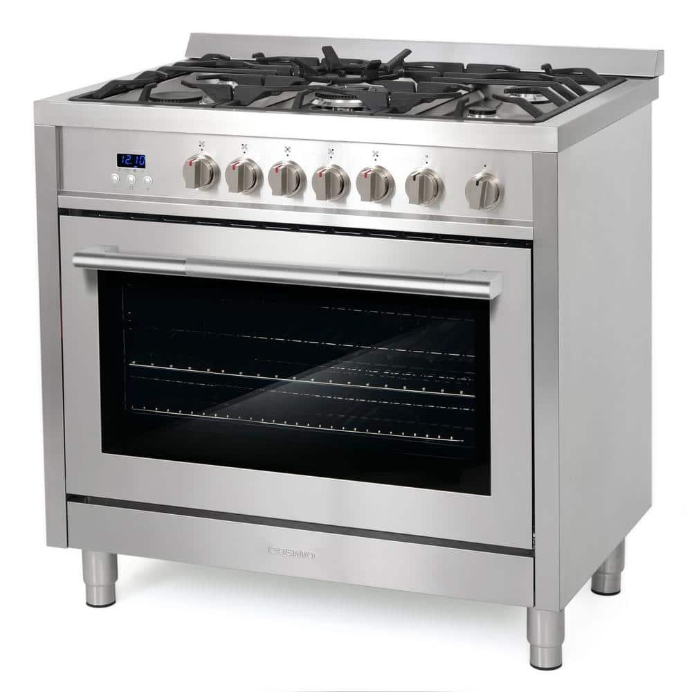 Cosmo Cosmo 36 in. Nebula Collection 3.8 cu. ft. Gas Range, 5 Burners, Rapid Convection Oven, Textured Grip Handle, Stainless Steel COS-965AGFC-202