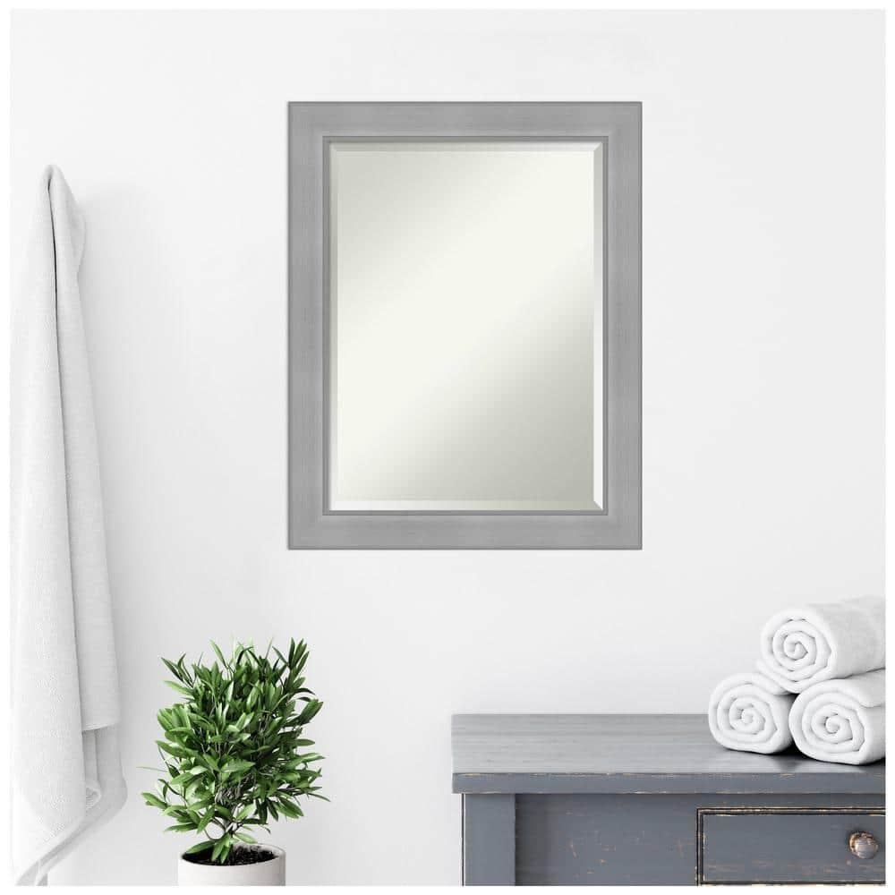 Amanti Art Beveled Bathroom Wall Mirror - Vista Brushed Nickel Frame Vista Brushed Nickel Outer Size: 22 x 28 in