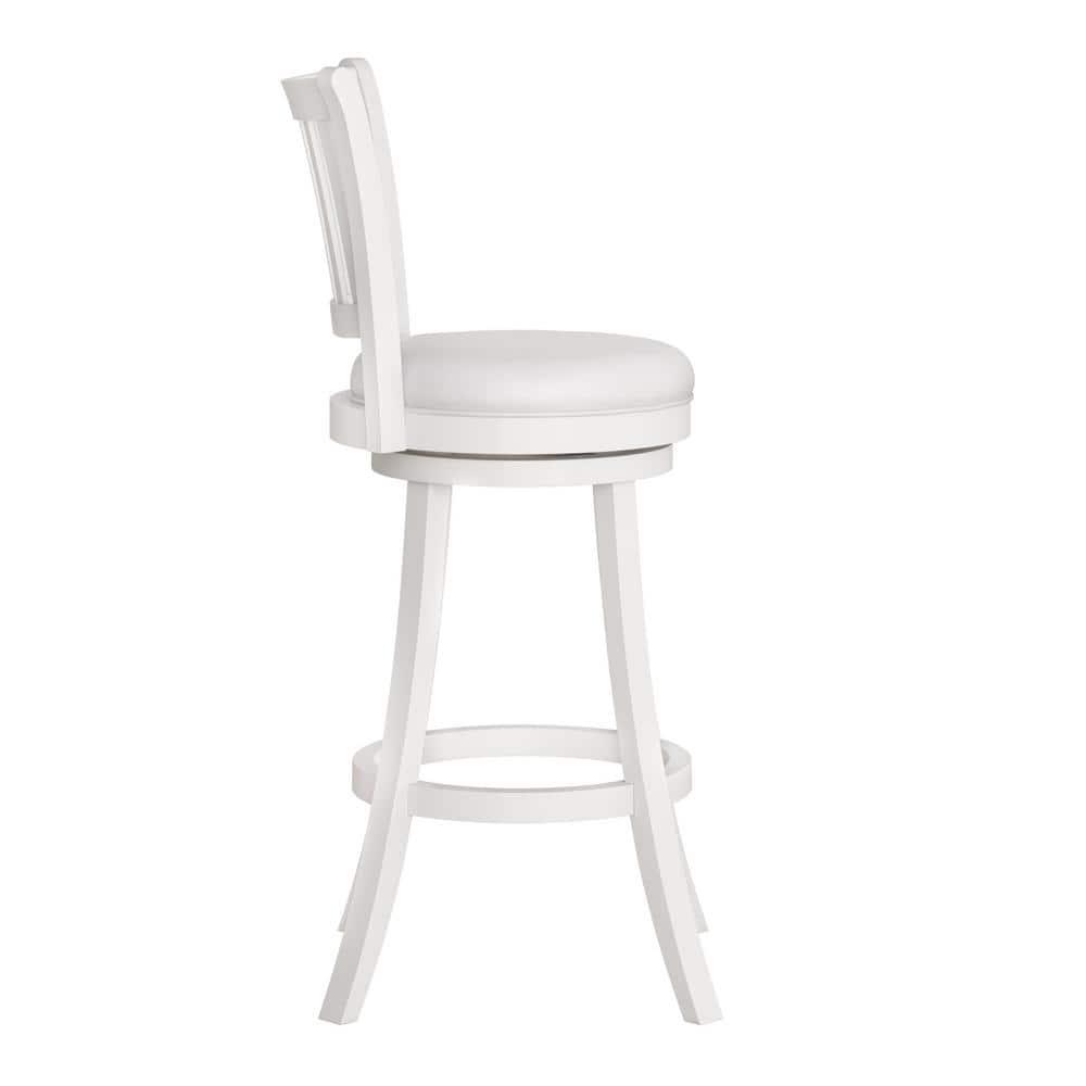 CorLiving Winston White Swivel Bar Stools Set of 2 with Faux Leather Seat and Vertical Slatted High Back- Bar Height Bar Stools with Back - Wood Barstools for Kitchen Island, or Bar Surfaces