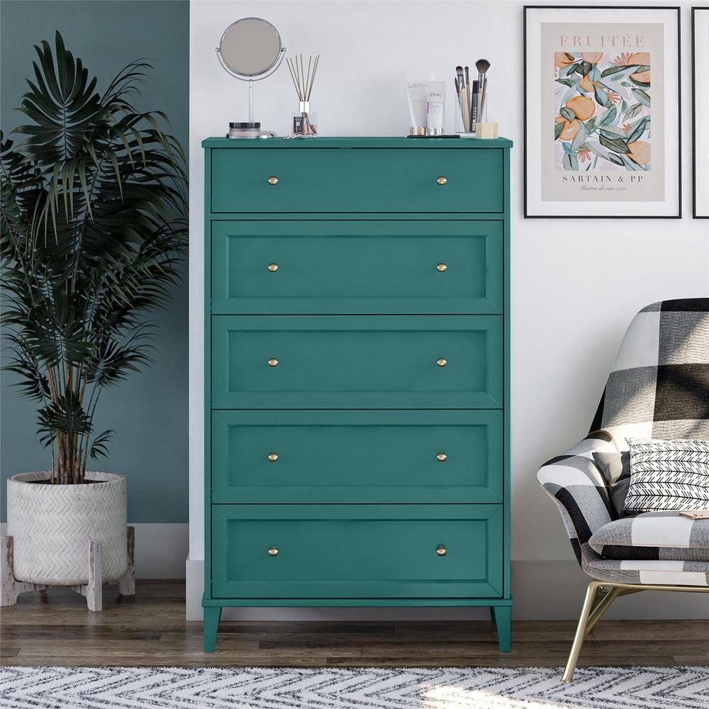 Ameriwood Home Monticello Tall 5-Drawer Dresser, Emerald Green