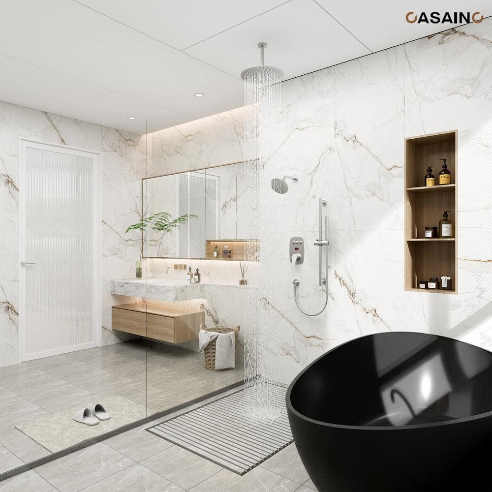 CASAINC BR01008SX12BN Rainfall Symphony 12inch Dual Showerhead Temperature Display Shower System with 2 in 1 Slider Bar Shower Handheld