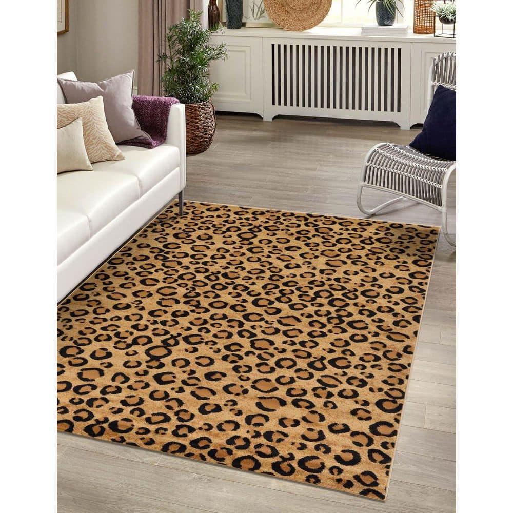 Unique Loom Wildlife Collection Area Rug - Leopard (3' 3" x 5' 3" Rectangle Light Brown/Black)