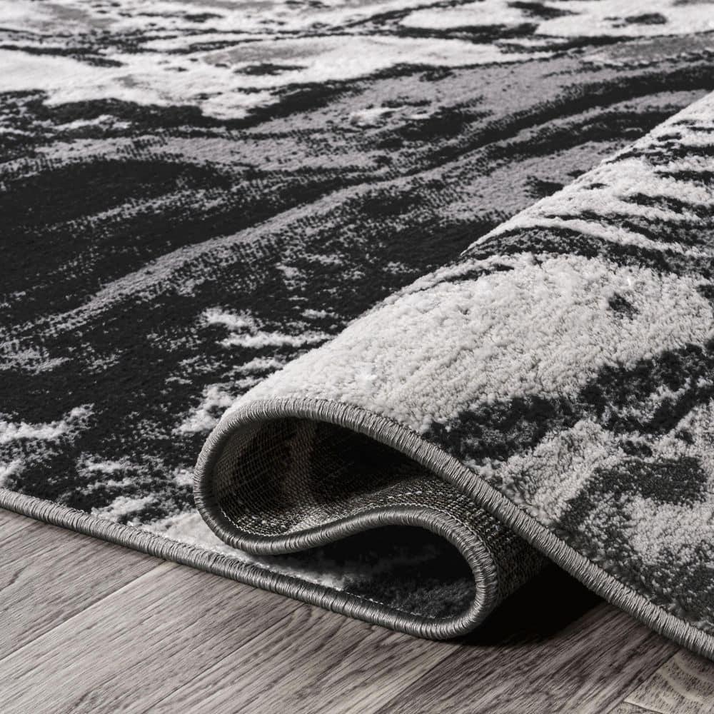 3'x5' Swirl Marbled Abstract, Black/Ivory - JONATHAN Y