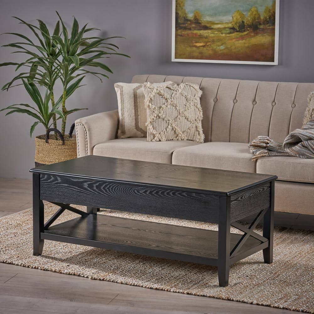 Noble House Moses Farmhouse Faux Wood Lift Top Coffee Table, Black