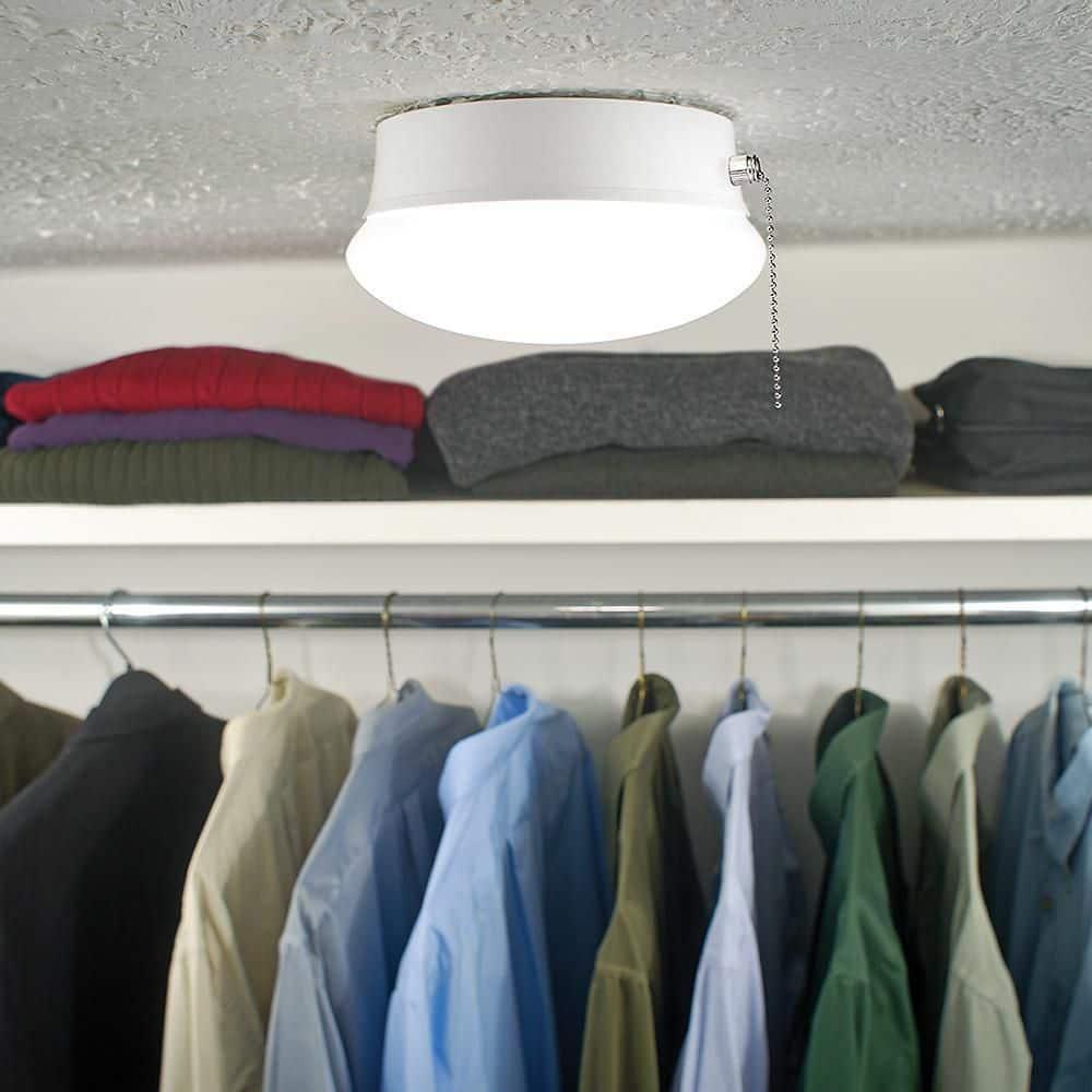 7 In. Bright White LED Ceiling Round Flushmount Easy Light with Pull Chain