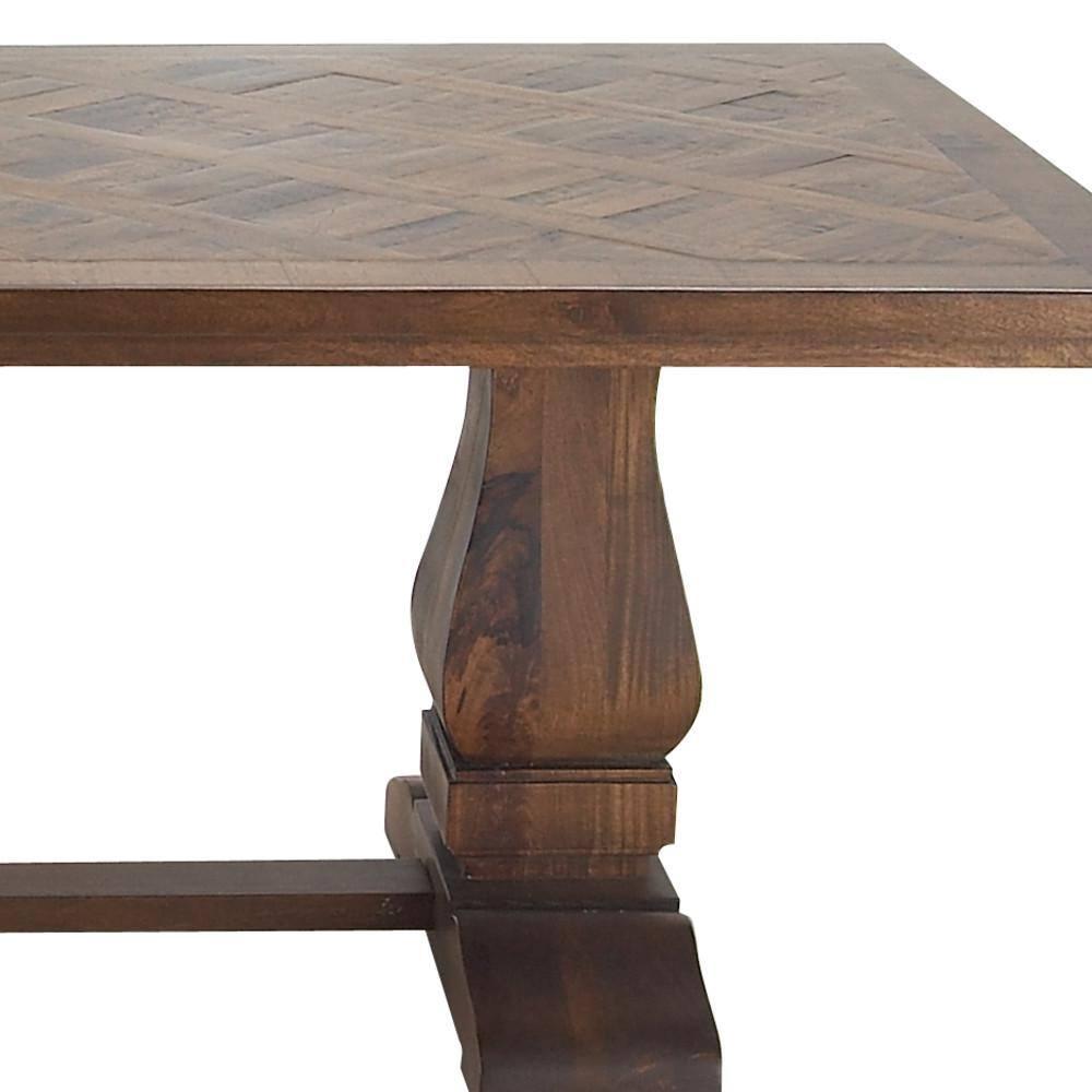 DecMode 84" x 30" Brown Mango Wood Dining Table with Parquet Inlay, 1-Piece