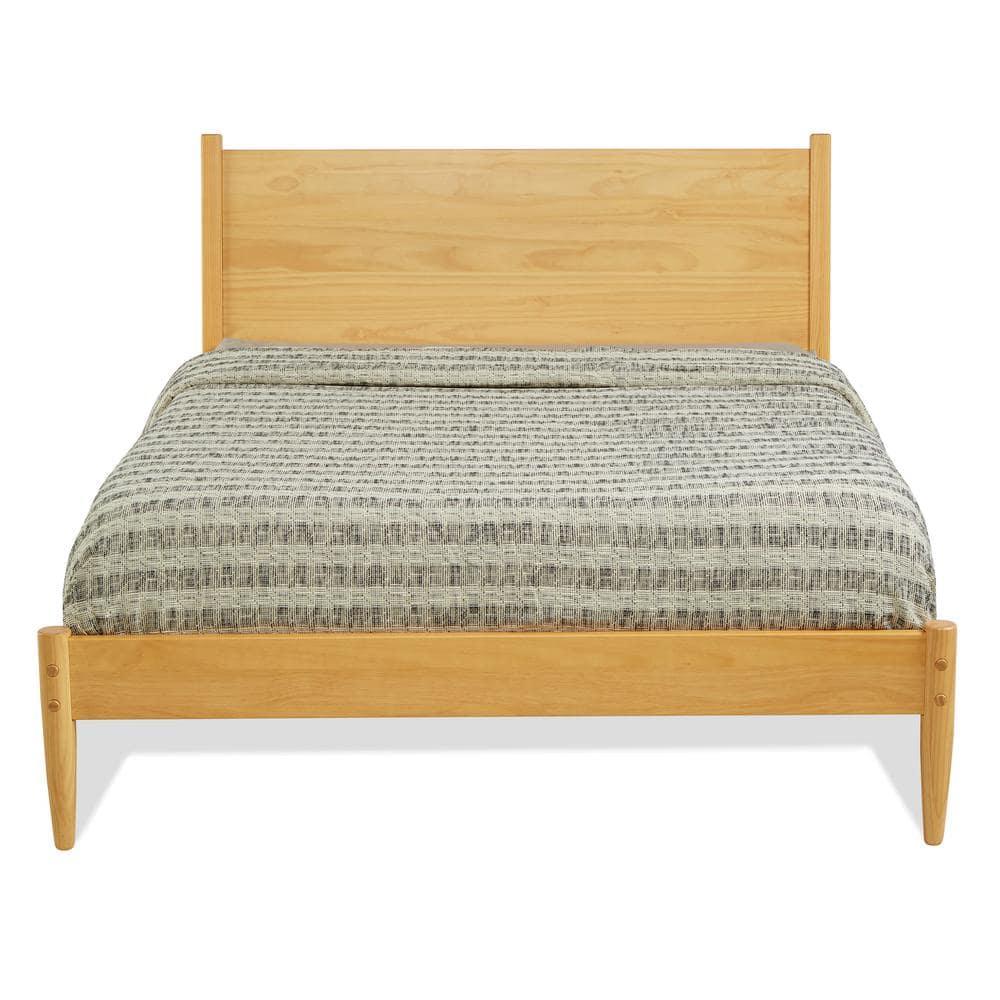 Camaflexi Mid Century Platform Bed Wood Panel Bed Frame with Headboard, King, Scandinavian Oak