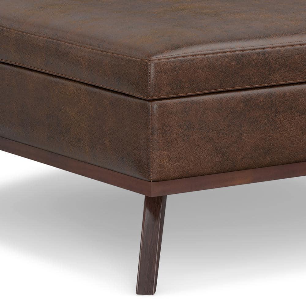 Simpli Home Owen 40"W XL Upholstered Square Coffee Table Storage Ottoman with Lift Top and Solid Wood Legs