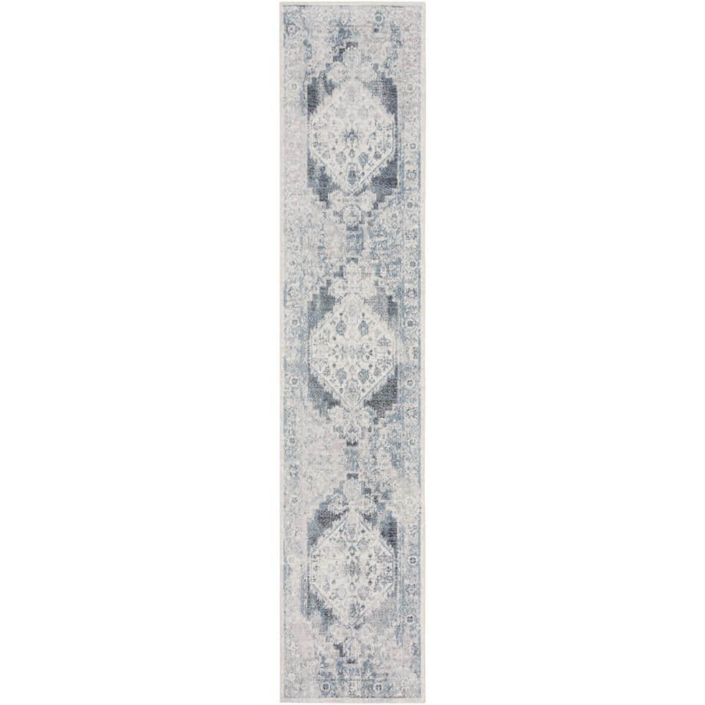 Nourison Astra Machine Washable Vintage Persian Indoor Bathroom, Kitchen Runner Rug Blue/Ivory 2'2" x 8'